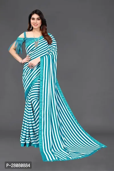 Elegant Sky Blue Georgette Striped Saree With Unstitched Blouse Piece-thumb0