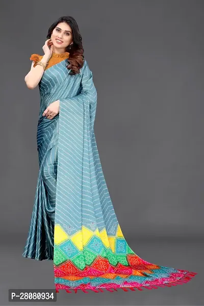 Elegant Grey Moss Chiffon Printed Saree With Unstitched Blouse Piece-thumb0