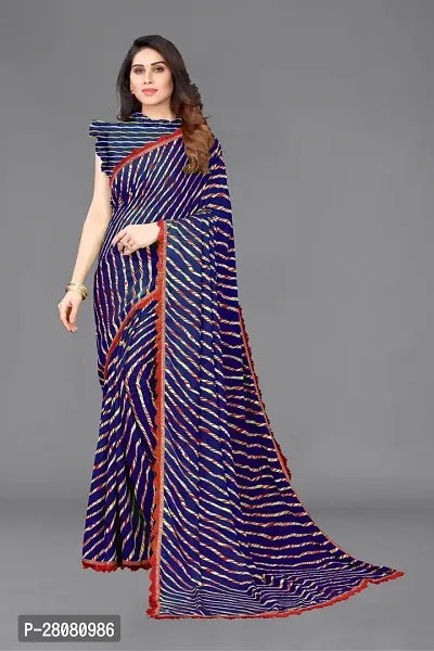 Women Georgette printed leriya saree with  Unstitched Blouse Piecee Blue