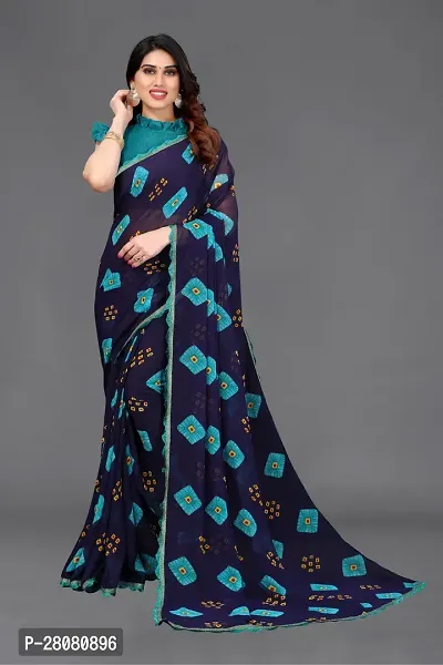 Elegant Multicoloured Georgette Printed  Saree With Unstitched Blouse Piece-thumb0