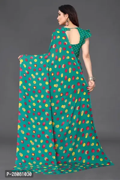 Women Georgette printed  saree with  Unstitched Blouse Piecee Green-thumb4