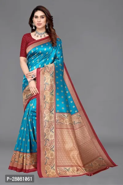 Elegant Sky Blue Art Silk Printed  Saree With Unstitched Blouse Piece-thumb0