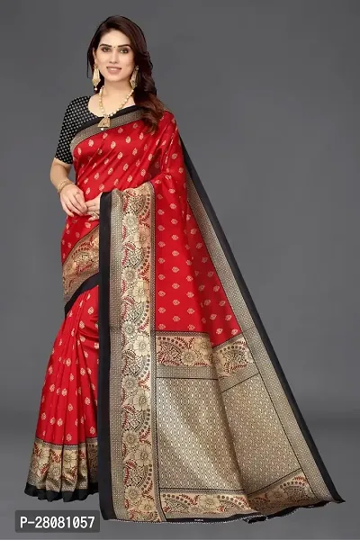 Women Art silk printed saree with  Unstitched Blouse Piecee Red-thumb0