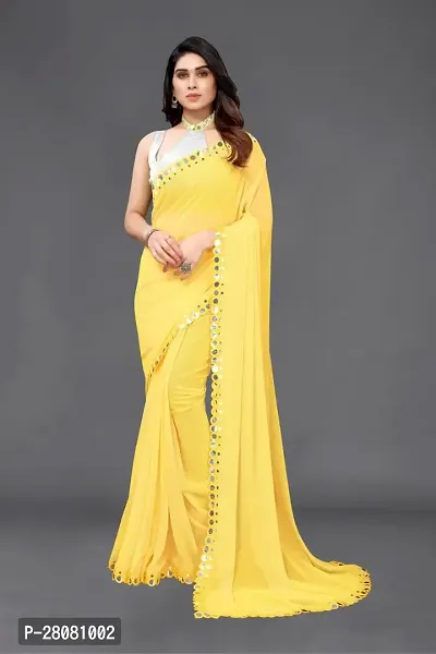 Women Georgette mirror border saree with  Unstitched Blouse Piecee yellow-thumb0