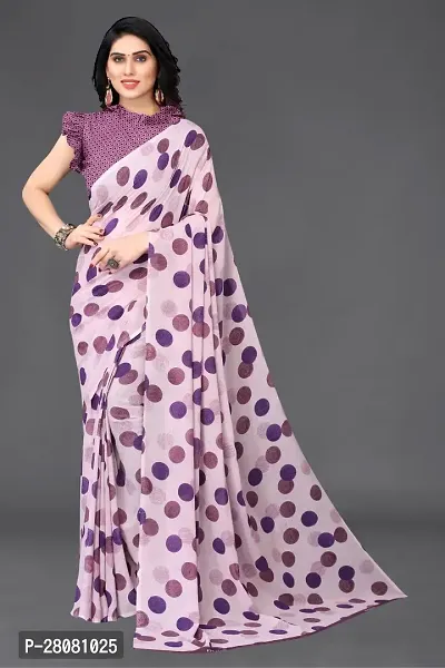 Women Georgette printed  saree with  Unstitched Blouse Piecee Purple-thumb0