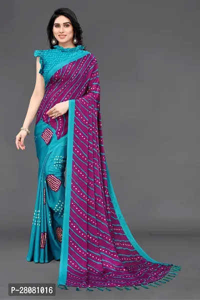 Women Poly art silk printed  saree with  Unstitched Blouse Piecee Sky blue