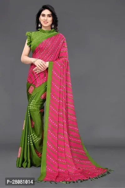 Women Poly art silk printed  saree with  Unstitched Blouse Piecee Pink