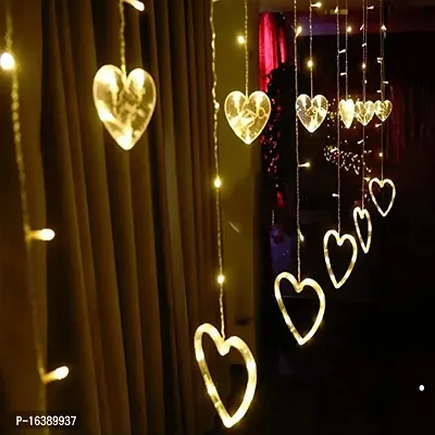 mars 1 Pc Heart Curtain LED String Light,with 12 Golden Heart with  Link-able LED String Lights for Home Decoration,Diwali,Christmas,Wedding, Birthday Light with 8 Mode (Warm White)-thumb0