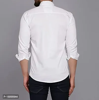 White Cotton Blend Solid Casual Shirts For Men-thumb2