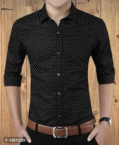 Men Slim Fit Polka Print Spread Collar Casual Shirt-thumb0