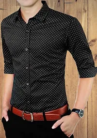 Men Slim Fit Polka Print Spread Collar Casual Shirt-thumb1