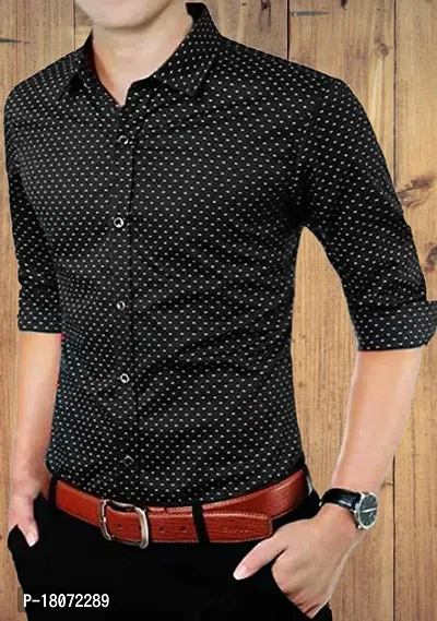 Men Slim Fit Polka Print Spread Collar Casual Shirt-thumb2