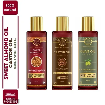 Happytree Organics Sweet Almond + Castor + Olive Oil (100 ml each)