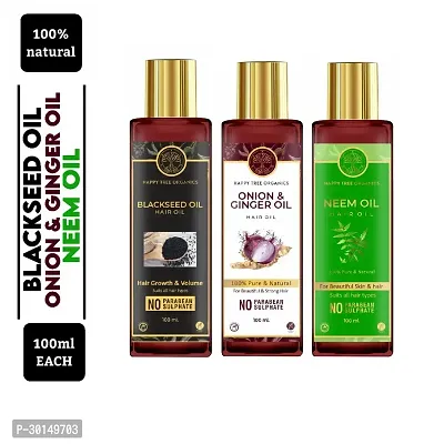 Happytree Organics Blackseed Oil+ Onion and Ginger Oil+Neem Oil (100 ml each)-thumb0