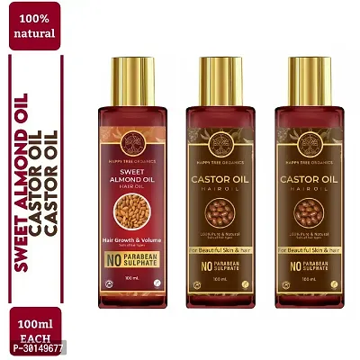 Happytree Organics Sweet Almond + Castor + Castor Oil (100 ml each)-thumb0