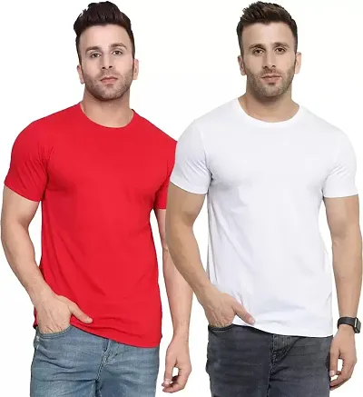 SYLQUE Cotton Men's Sold Colour Half Sleeves Tshirts Combo Regular Fit (Pack of 2)