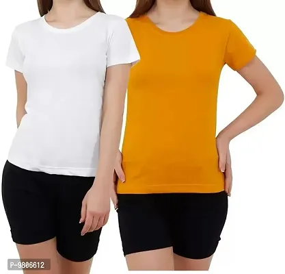 Classy Cotton Solid Tshirt For Women Pack Of 2-thumb0