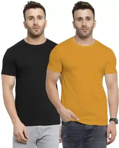 Teekoof Men's Premium Cotton Half Sleeves Tshirts Combo 2 Pack