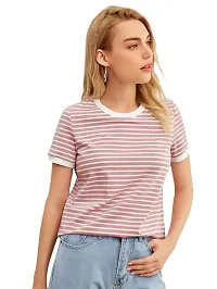 CLOTH BUCKET Women's Western Cotton Collarless Cape Sleeve T-Shirt (Pink) (Size:-Large)-thumb3