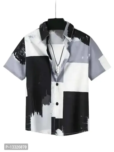 CLOTH BUCKET Boy's Printed Lycra Fabric Shirt Grey-thumb0