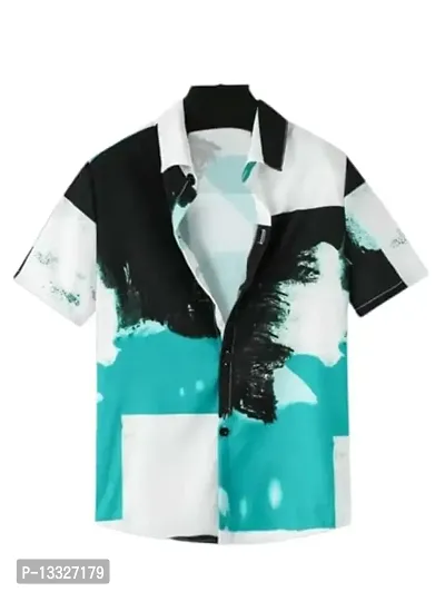 CLOTH BUCKET Boy's Printed Lycra Fabric Shirt Sky Blue-thumb0