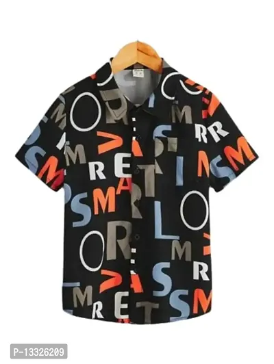 CLOTH BUCKET Boy's Printed Lycra Fabric Shirt Black-thumb0
