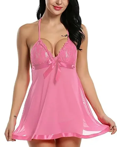 IGNOTO Babydoll Lingerie for Women || Nightwear, Honeymoon Sleepwear Baby Doll Dress for Ladies ||142LITE-PNK Pink