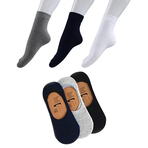 IGNOTO Fashionable Unique Modern Unisex Socks || 3 invisible socks & 3 Ankle Socks (Color: Assorted)
