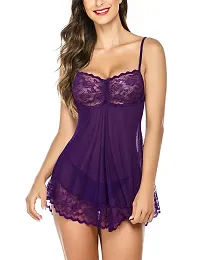 IGNOTO Babydoll Lingerie for Women || Nightwear, Honeymoon Sleepwear Baby Doll Dress for Ladies ||1024-PPL Purple-thumb3