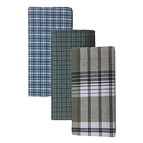 IGNOTO (Pack of 3) Men's 2.25 meter Cotton Blend Multi Color Lungies for Men (Color & Checks Pattern: Assorted)