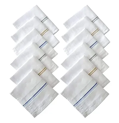 IGNOTO Mens Formal Cotton White Handkerchiefs with colorful stripes || Hankies for Men/Boys