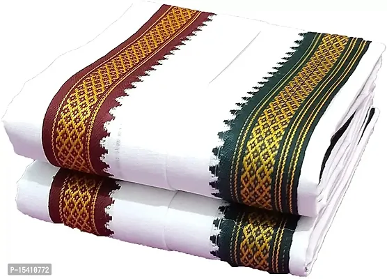 IGNOTO (Pack of 2) Handloom White Cotton Gamcha/Bath Towel/Kerala Thorthu/ Angocha || Light Weight, Fast Absorbing, Quick Drying-thumb3