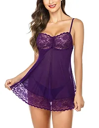 IGNOTO Babydoll Lingerie for Women || Nightwear, Honeymoon Sleepwear Baby Doll Dress for Ladies ||1024-PPL Purple-thumb2