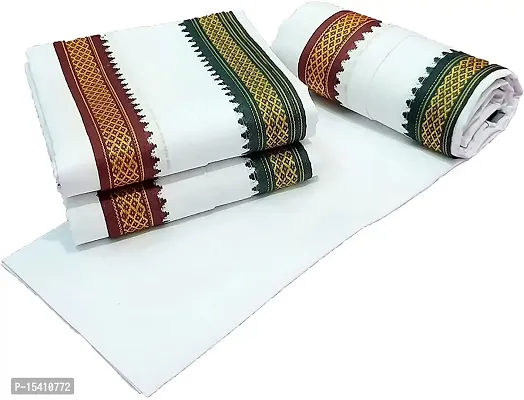 IGNOTO (Pack of 2) Handloom White Cotton Gamcha/Bath Towel/Kerala Thorthu/ Angocha || Light Weight, Fast Absorbing, Quick Drying
