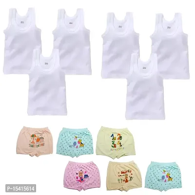 IGNOTO (0/Zero Size(Set/Pair of 6) New Born Baby, Kids Inner Wear Baniyan  Bloomers || Unisex 100% Cotton Housiry with Cartoon Print Brief Cotton Vest Top Undershirt Multicolour