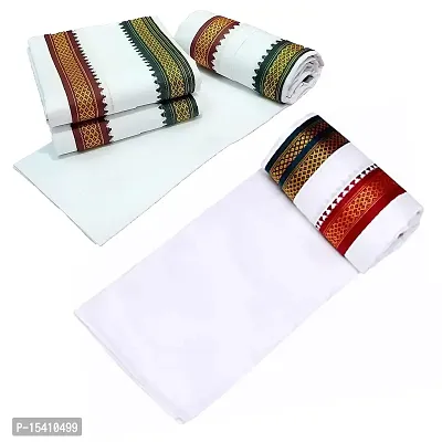 IGNOTO (Pack of 3) Handloom White Cotton Gamcha/Bath Towel/Kerala Thorthu/ Angocha || Light Weight, Fast Absorbing, Quick Drying-thumb0
