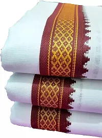 IGNOTO (Pack of 2) Handloom White Cotton Gamcha/Bath Towel/Kerala Thorthu/ Angocha || Light Weight, Fast Absorbing, Quick Drying-thumb4