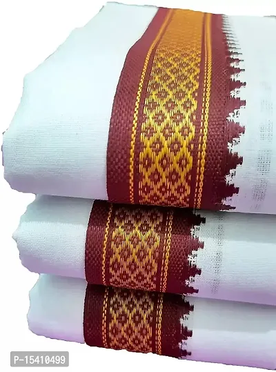 IGNOTO (Pack of 3) Handloom White Cotton Gamcha/Bath Towel/Kerala Thorthu/ Angocha || Light Weight, Fast Absorbing, Quick Drying-thumb5