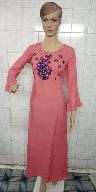 Fancy Long Flared Embroidered Rayon Kurta