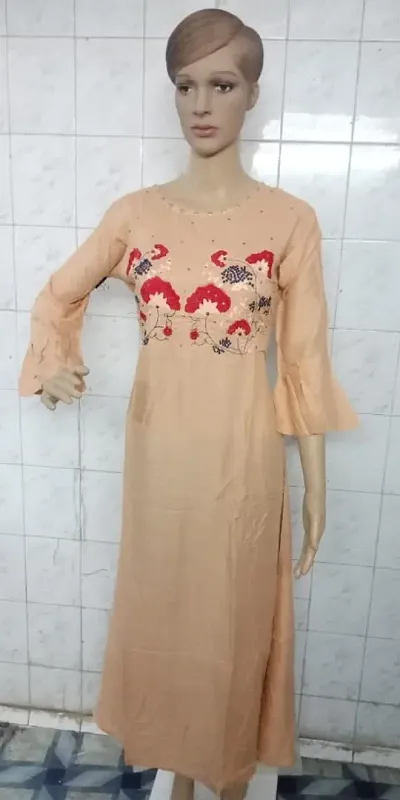 Casual Wear Rayon Embroidered Ethnic Gown