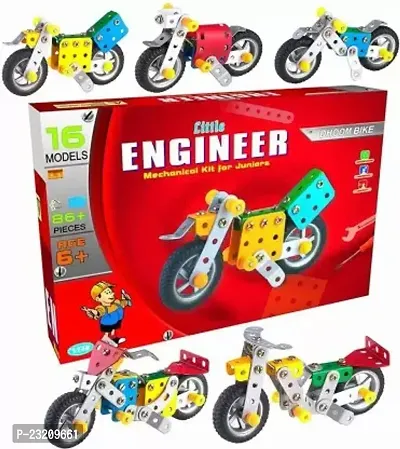 Littlewish Little Engineer Mechanical Kit Dhoom Bike For Juniors (16 Models, 86+ Piece) (Multicolor)