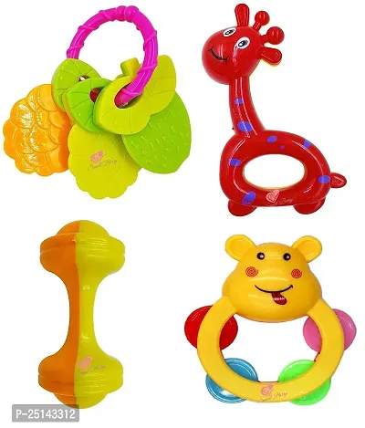 Littlewishes 4pc Rattle Toy for Baby Bath Safe Non-Toxic Colorful Plastic Tasteless Hanging Gift 100% Safe for Infants New Born Babies