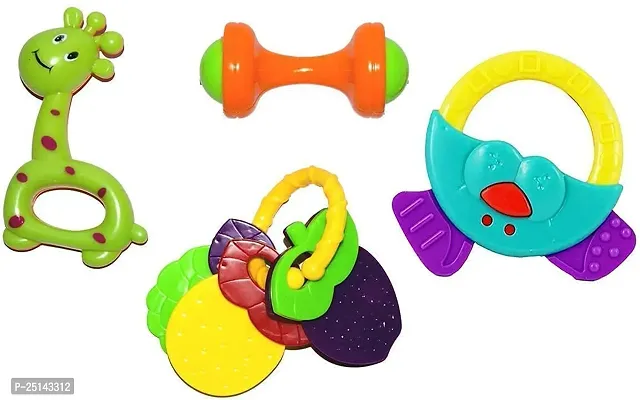 Littlewishes 4pc Rattle Toy for Baby Bath Safe Non-Toxic Colorful Plastic Tasteless Hanging Gift 100% Safe for Infants New Born Babies-thumb3