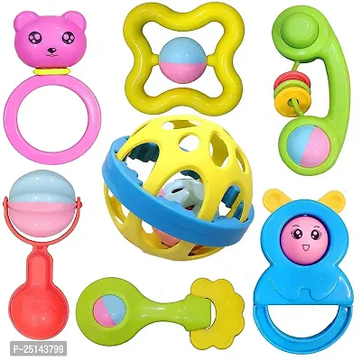 Rattles and Teether for Babies, Plush Rings, Set of 7 Pcs - Colourful Lovely Attractive Rattles and Teether for Babies, Toddlers  Children