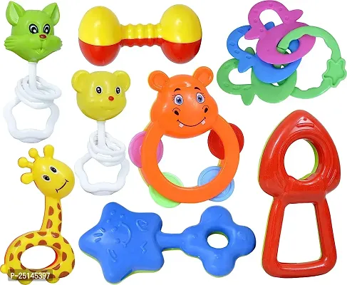 Rattles and Teether for Babies, Plush Rings, Set of 7 Pcs - Colourful Lovely Attractive Rattles and Teether for Babies, Toddlers  Children