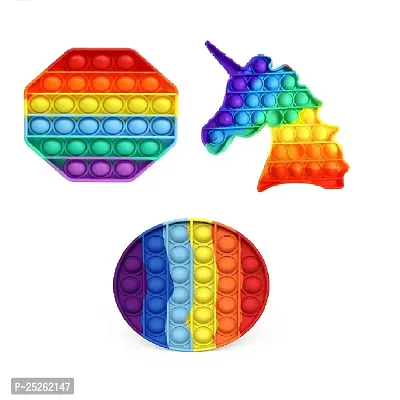 Push Stress Relieving Silicone Pop It Fidget Toy Pack of 3 - Multicolor