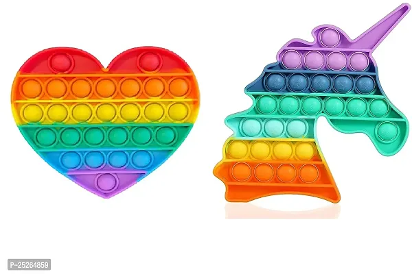 Unicorn Heart Shape Pop Bubble Stress Relieving Silicone Pop It Fidget Toys Pack of 2 - Multico-thumb0