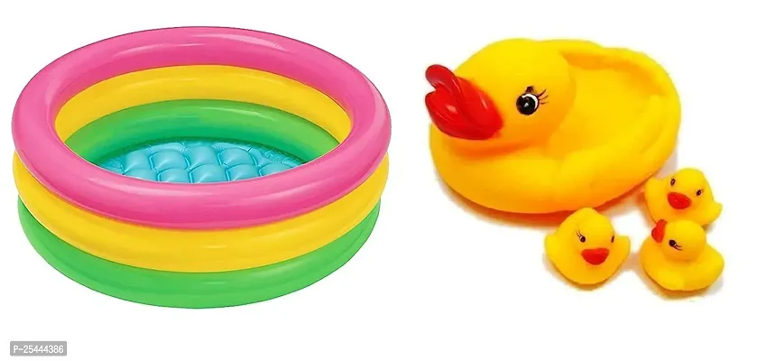 Littelwish Inflatable 2 Feet Baby Bath Tub with Chu Chu Sound Squeeze Duck Family Bath Toy Set (2 FEET  Duck)