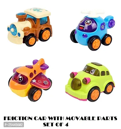 Littelwish  Transport Set 4pc Friction Powered Toy Cars Push n go Function for Boy Kids Toddler Car, Train, Plane, Helicopter Toy Push  Go Toys Pack of 4, Multicolor-thumb0