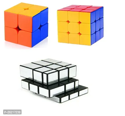 Littelwish Challenging High Speed Smooth Stickerless Cube Combo Of 2x2,3x3 And Silver Mirror Magic Puzzle Cube  (3 Pieces)